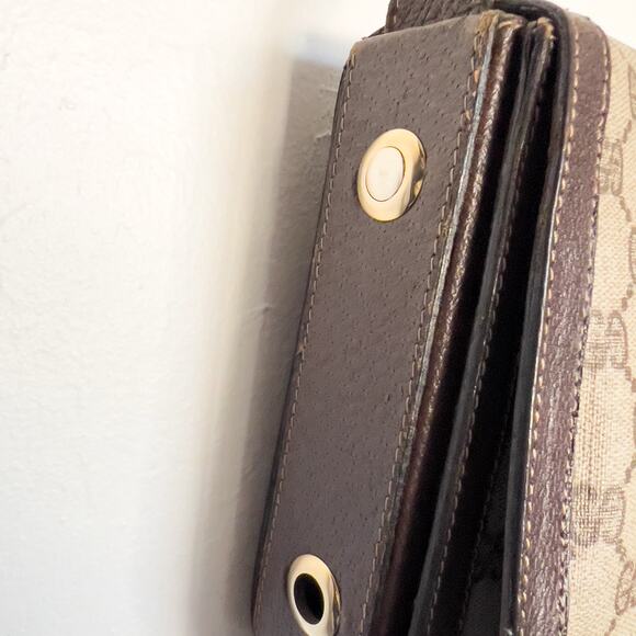 Vintage Gucci Bag Shoulder Purse Brown Monogram Logo Tan 70s 80s Flap - Picture 8 of 16